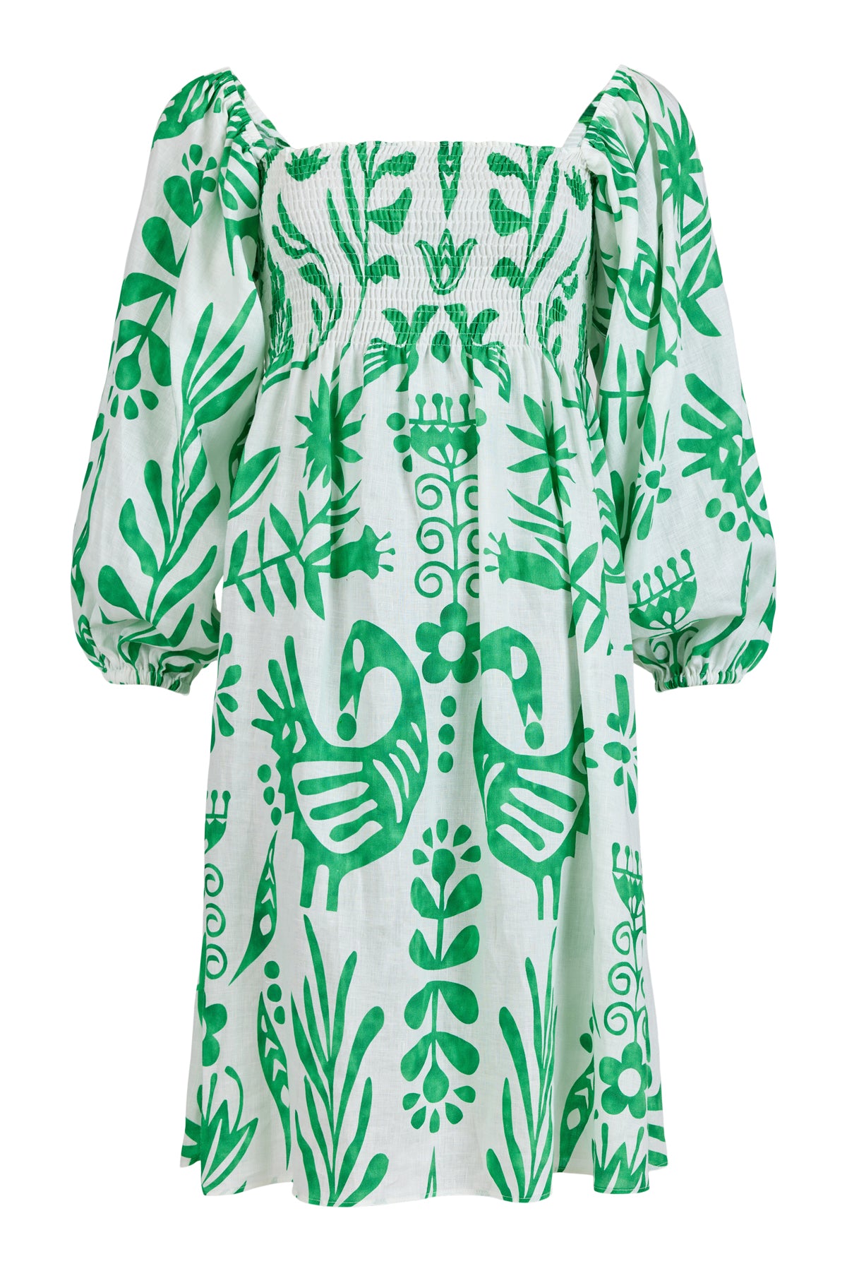 Gomaye Kort sommerkjole i lin med grønt print