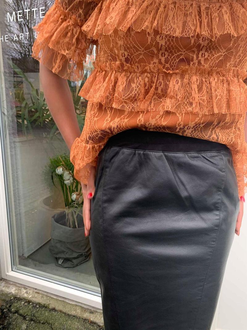 SKIRT IN LEATHER W JERSEY BACK