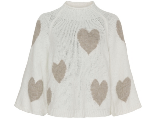 Priscilla genser med hjerter hvit / beige
