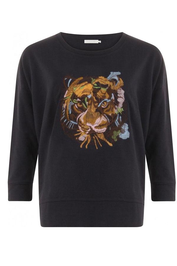 SWEAT O-NECK W. TIGER EMBROIDERY